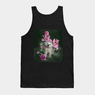 Sweet Puppy and Pink Flowers Tank Top